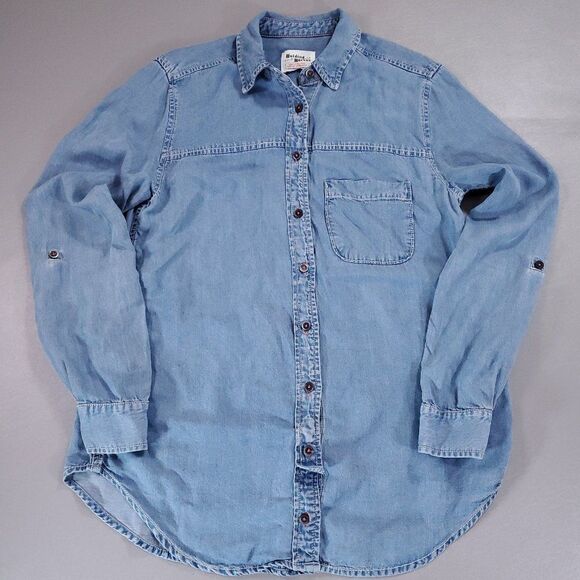 Holding Horses Chambray Tunic Shirt Womens Small Button Up Long Sleeve Top - Picture 1 of 11